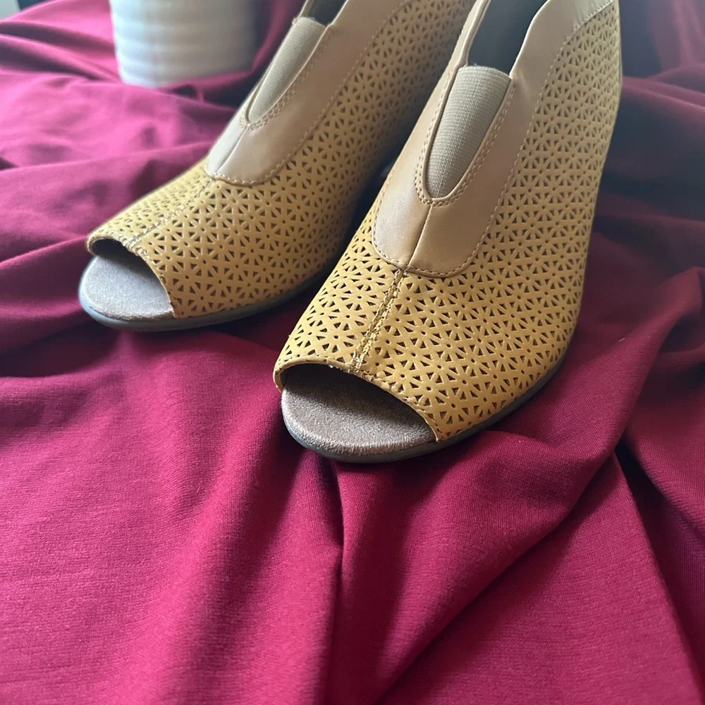 Earth Yellow Perforated Open-Toe Ankle Booties